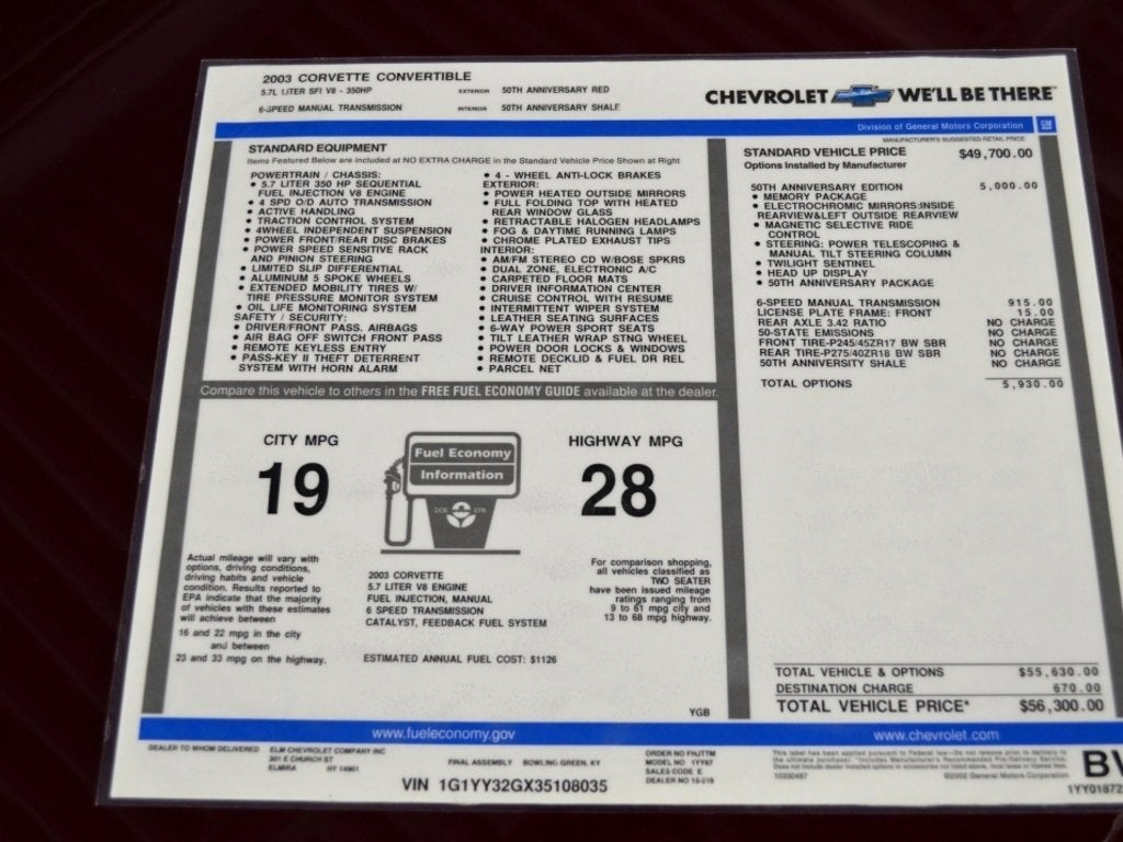 2003 Chevrolet Corvette 2DR CONV